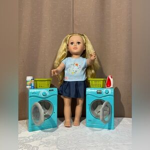 My Life 18” Blonde Hair & Blue Eyes Posable Doll With Working Washer & Dryer GUC